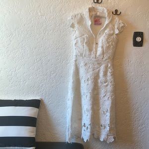 Embroidered Collar Dress Midi Length